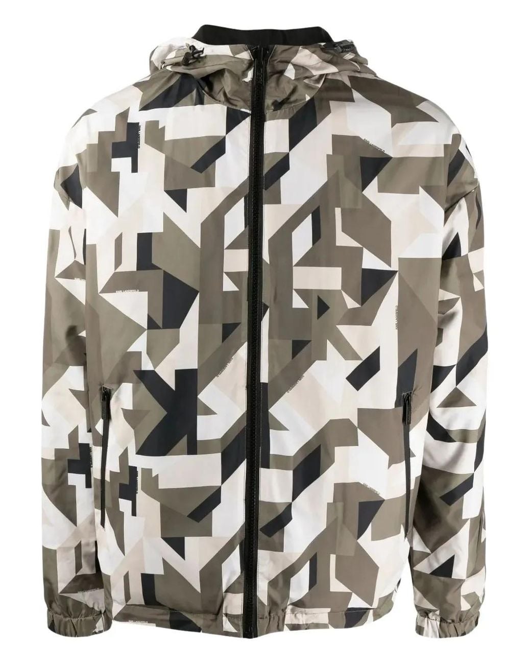 Karl Lagerfeld Gray Geometric-Print Hooded Jacket for men