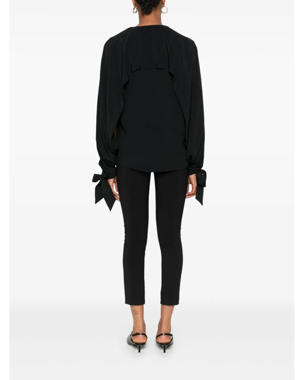 FEDERICA TOSI Black Tie-Cuff V-Neck Top
