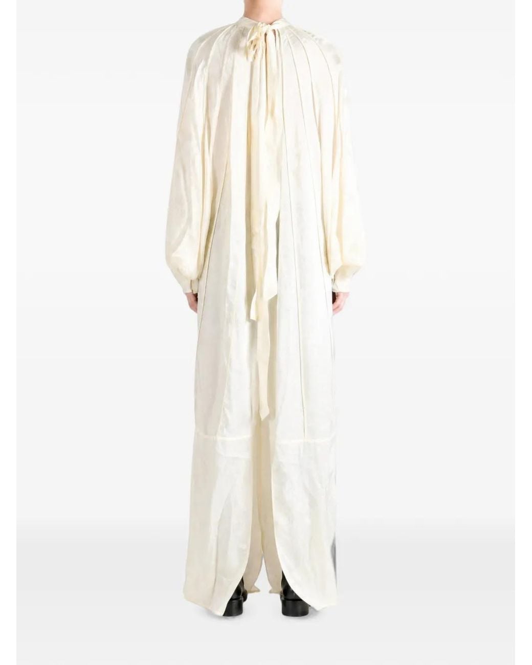 YANGKEHAN White Pleated Silk Maxi Dress