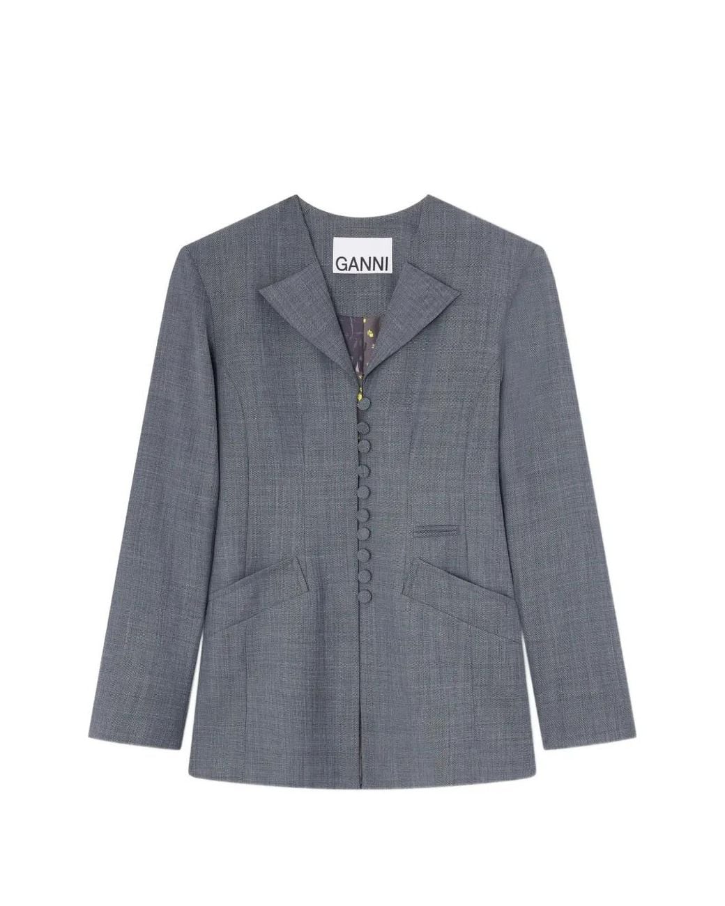 Ganni Blue Veste À Boutonnière