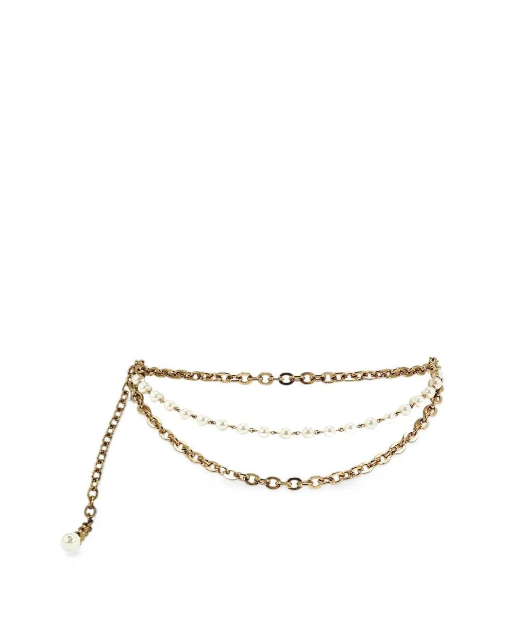 Madison Maison White 1980S Faux Pearl-Embellished Layered Chain Belt