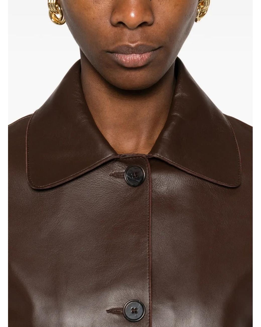 Arma Brown Emy Buttoned Collared Leather Jacket