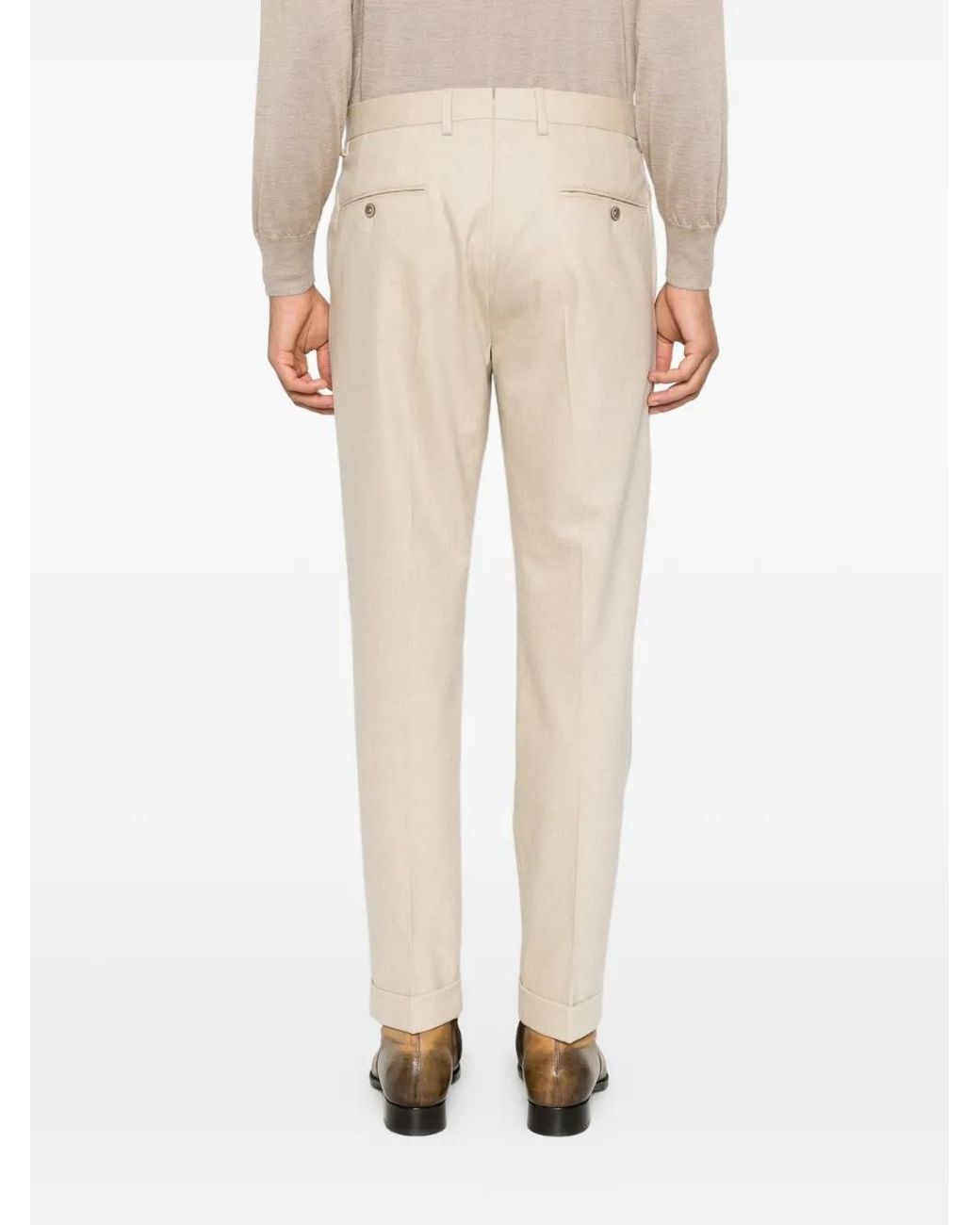 GTA Natural Luca Pleated-Detailing Cuffed-Hem Trousers for men