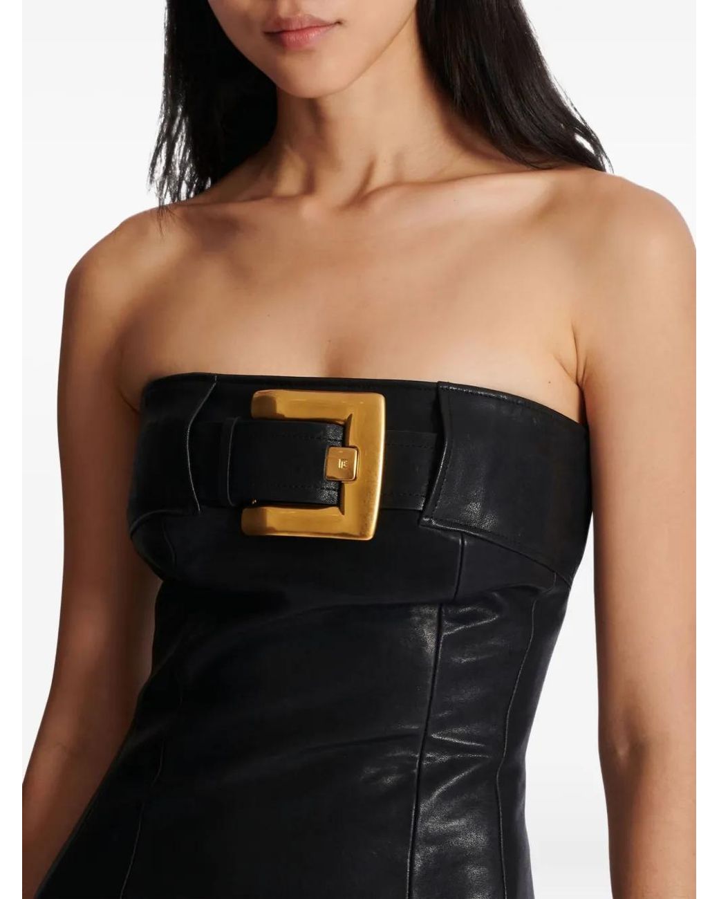 Balmain Black Buckle-Embellished Mini Dress
