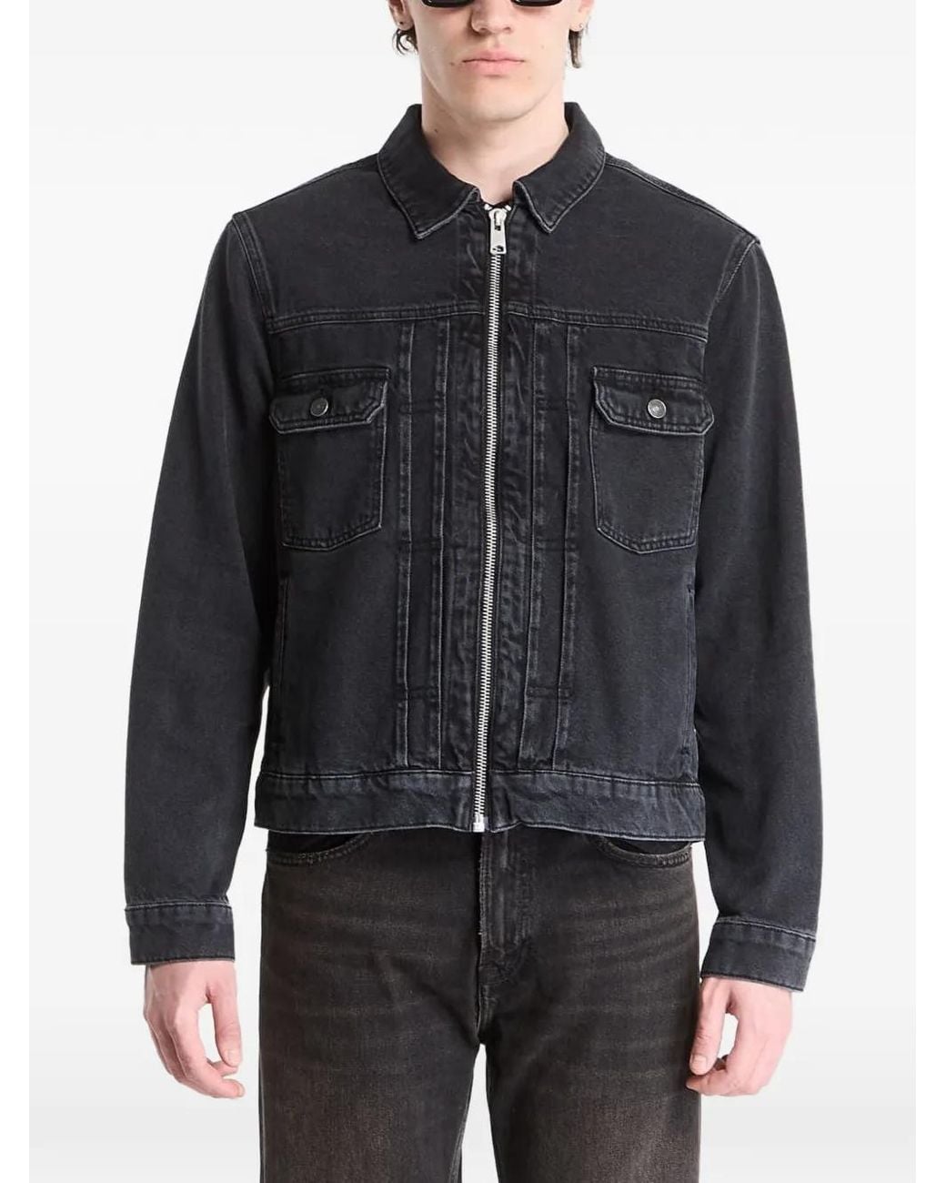 AllSaints Black Faded-Wash Denim Jacket for men