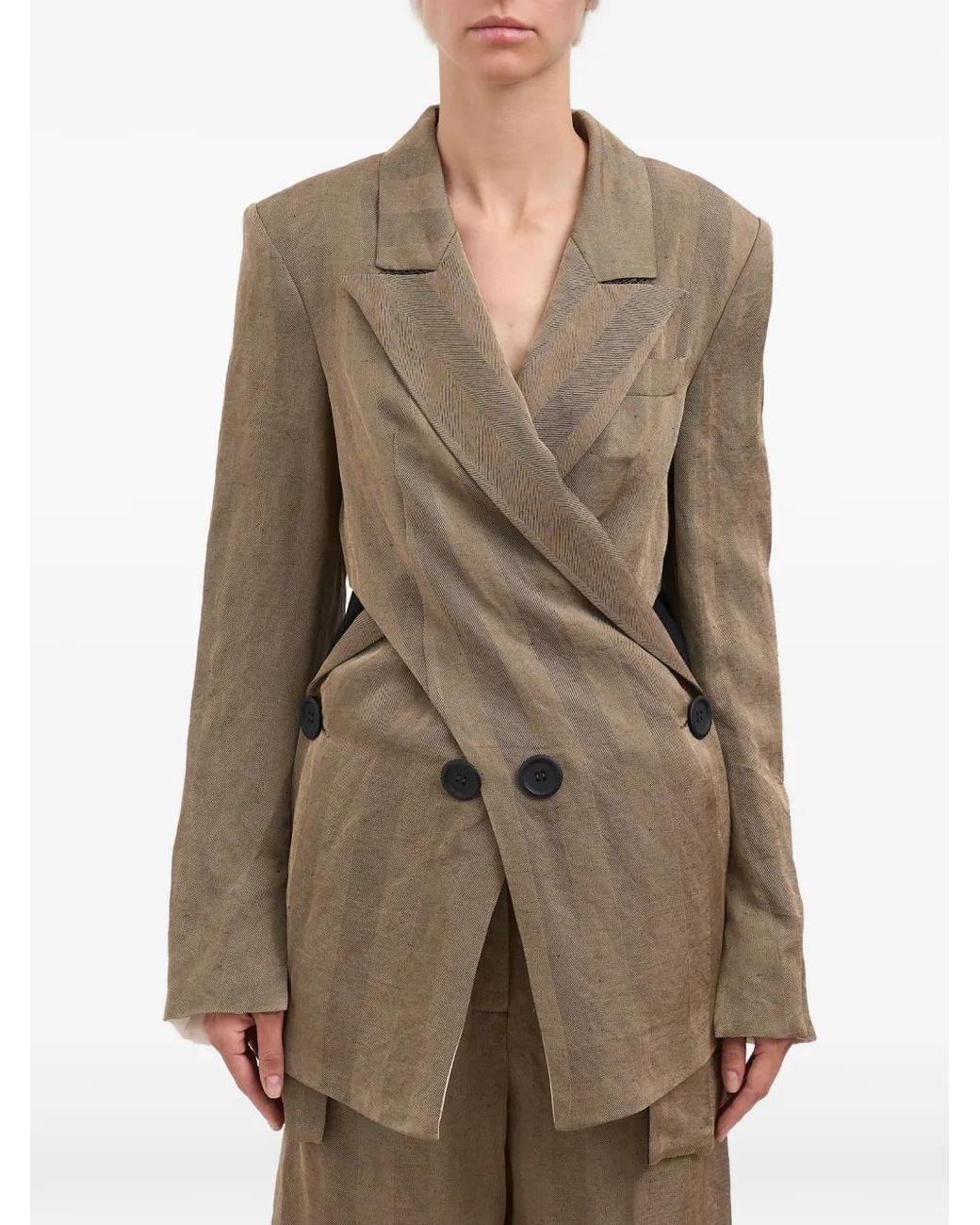 Alessandra Marchi Brown Blazer Croisé À Découpes