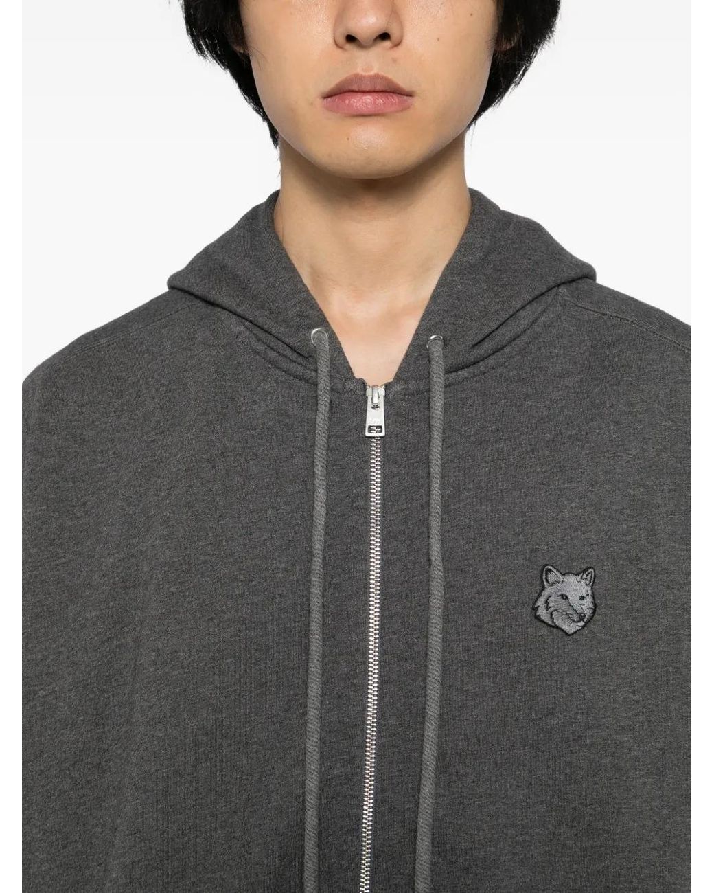 Maison Kitsuné Gray Fox Head Zipped Oversize Hoodie for men