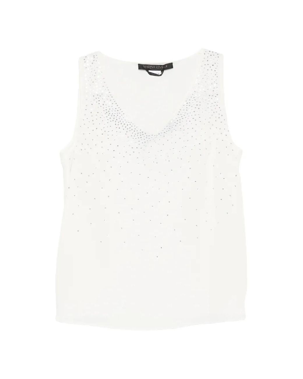 Marina Rinaldi White Mrpascia Embellished V-Neck Top