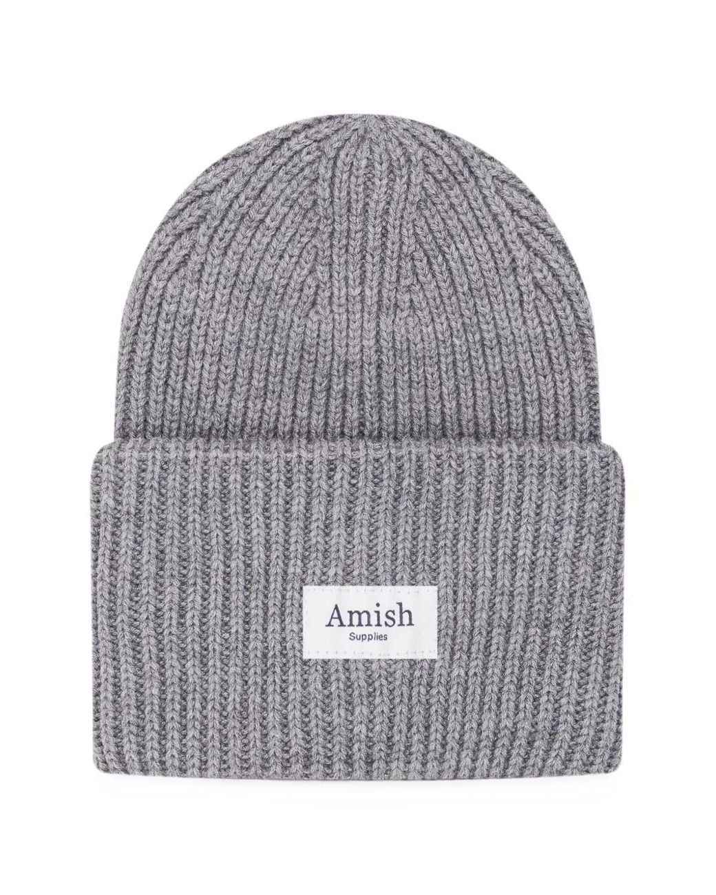 AMISH Gray Ribbed-Knit Beanie Hat for men