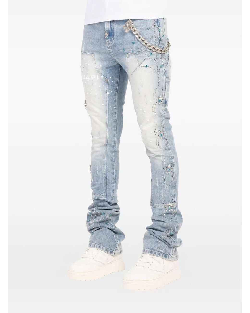 GUAPI Blue Spider-Motif Slim-Fit Jeans for men