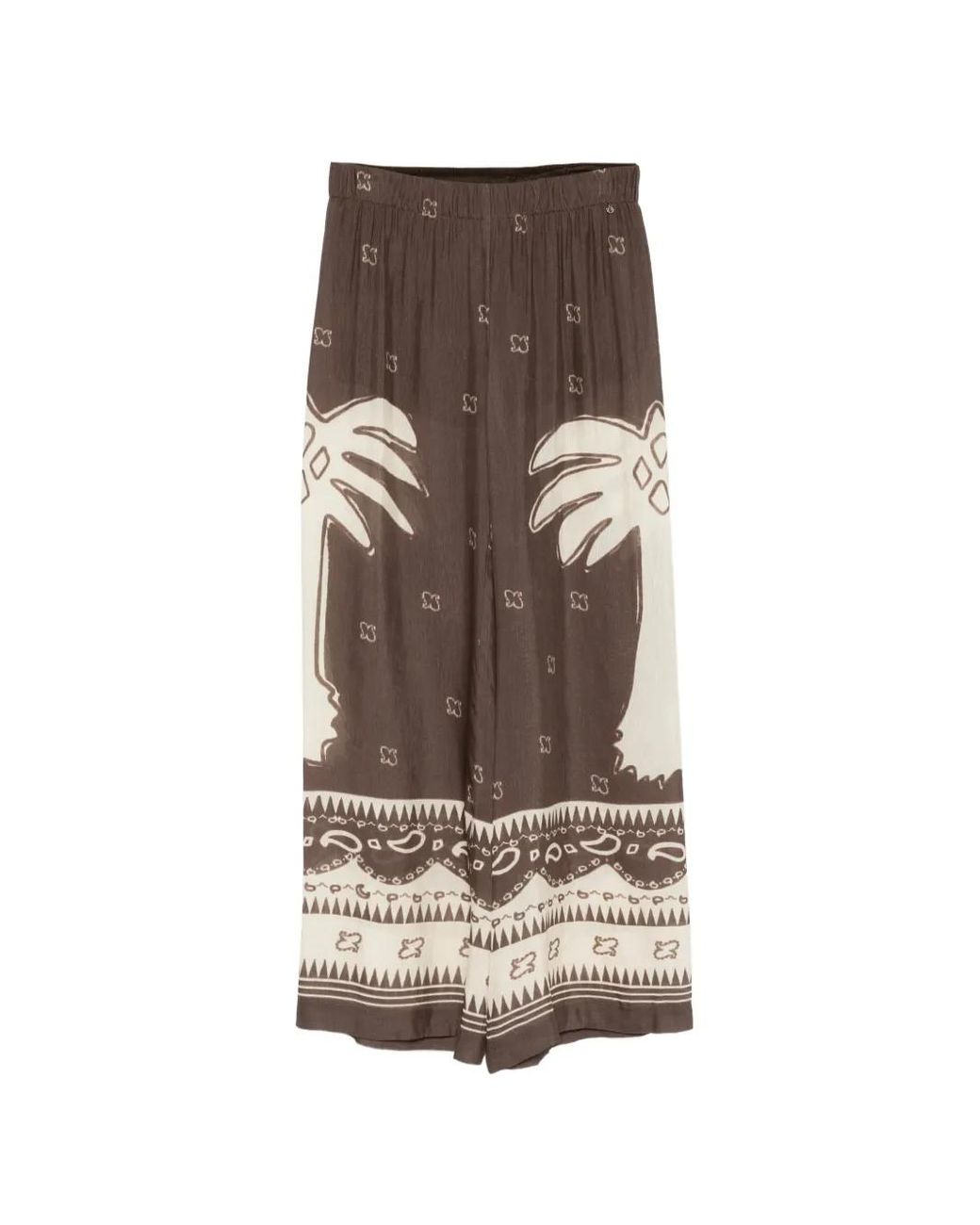 Ottod'Ame Brown Palm-Tree-Print Palazzo Pants