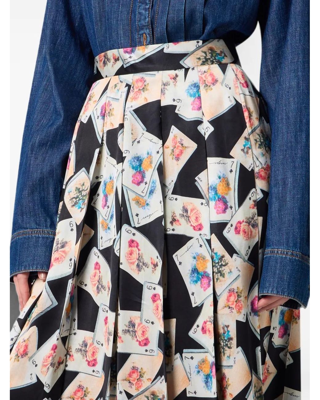 MSGM White Playing-Card-Print Pleated Midi Skirt