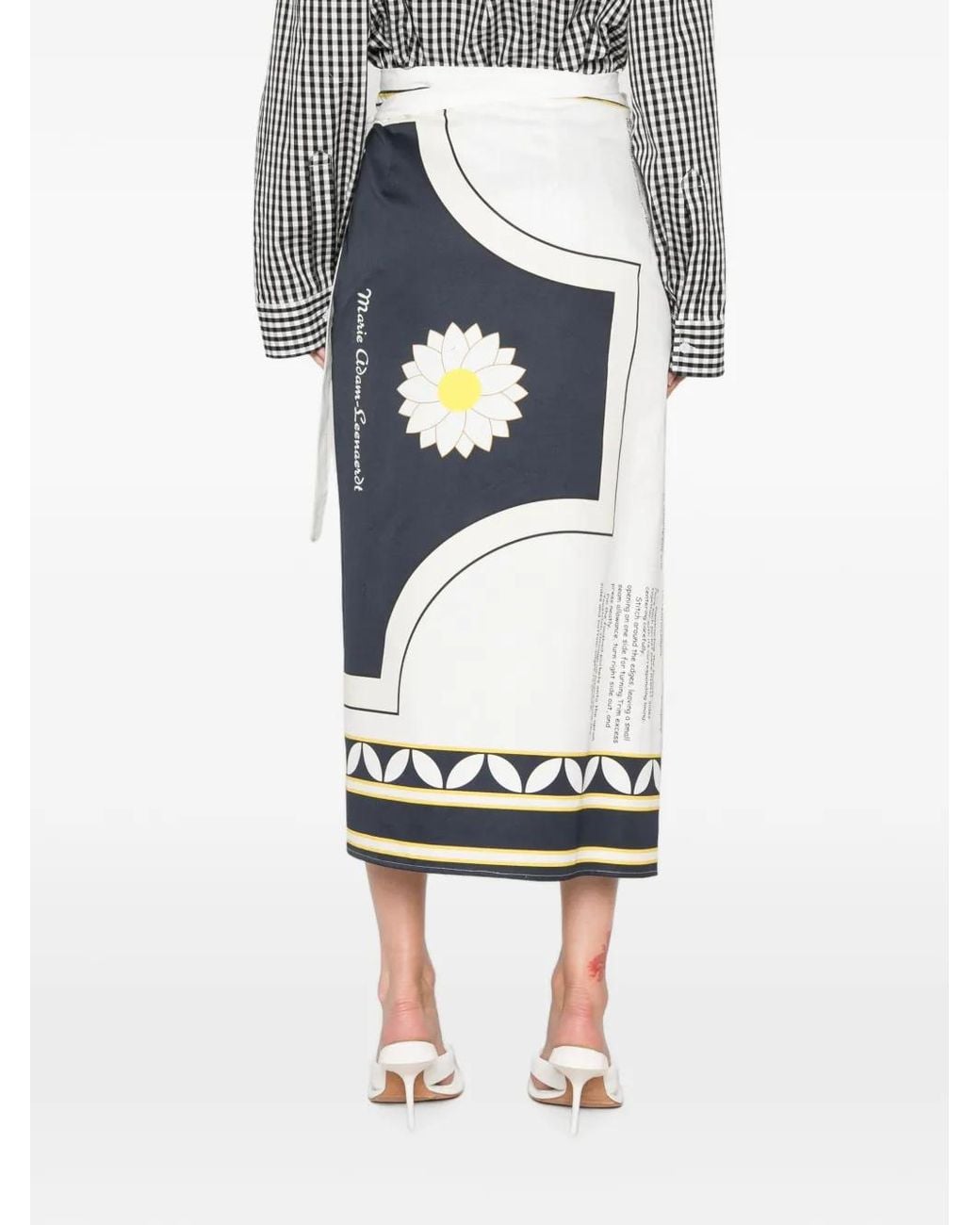 Marie Adam-Leenaerdt White Graphic-Print Wrap Maxi Skirt
