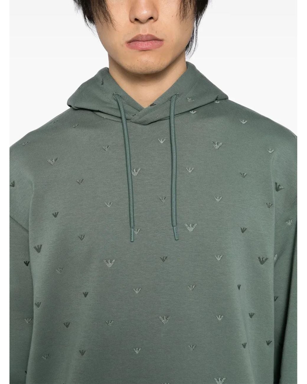 Emporio Armani Green Embroidered-Logo Hoodie for men