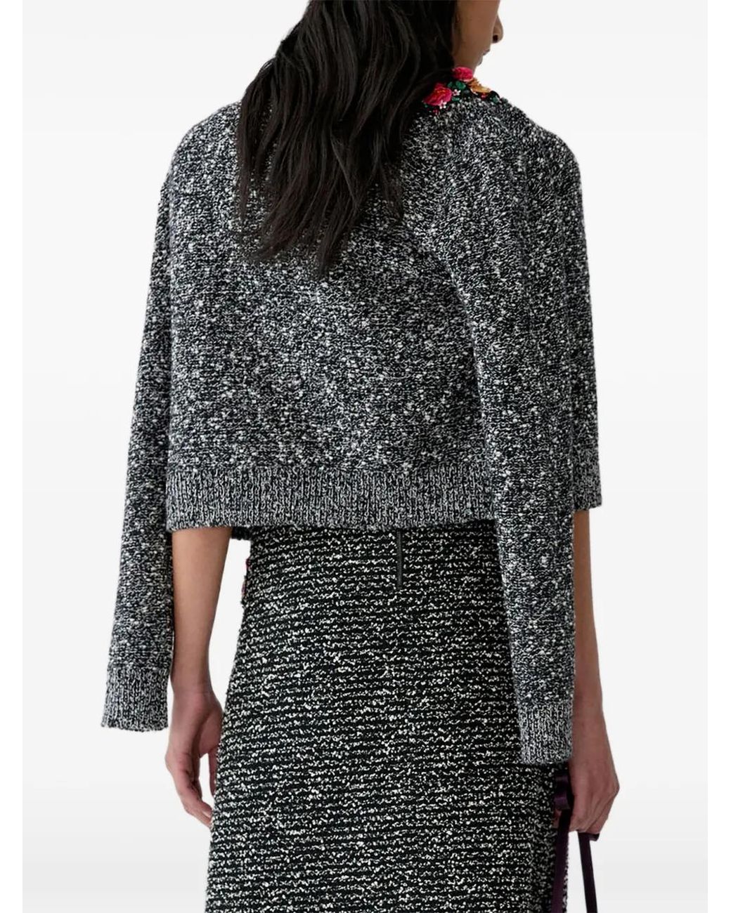 Carolina Herrera Black Floral Embellished Cardigan