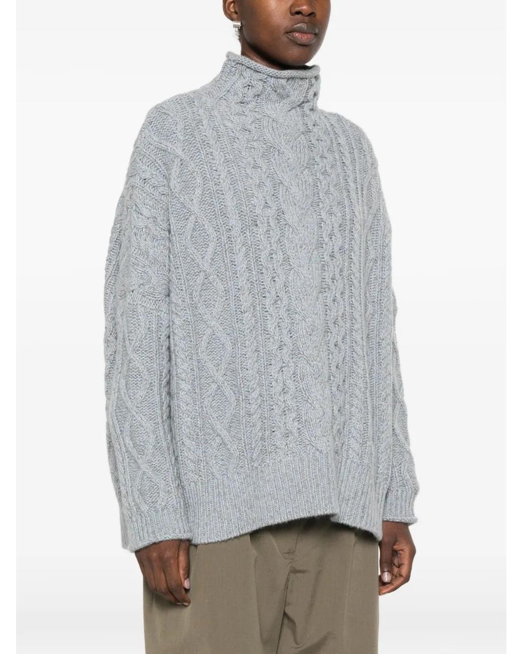 Bompard Gray Cable-Stitch High-Neck Sweater