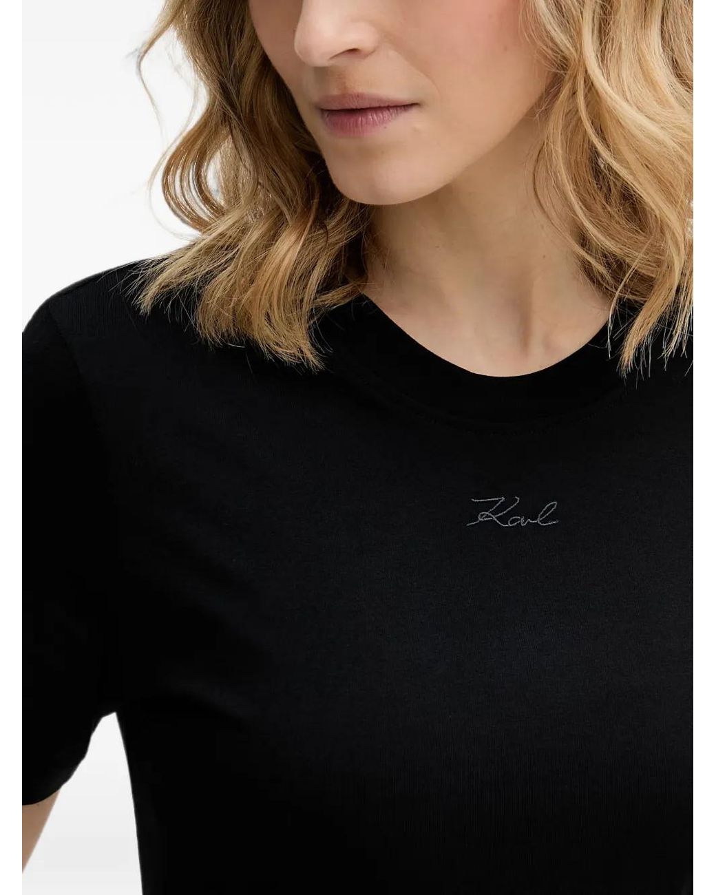 Karl Lagerfeld Black Logo-Embroidered T-Shirt