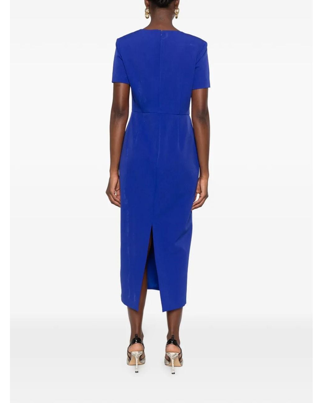 Roland Mouret Blue Asymmetric Pleated Midi Dress