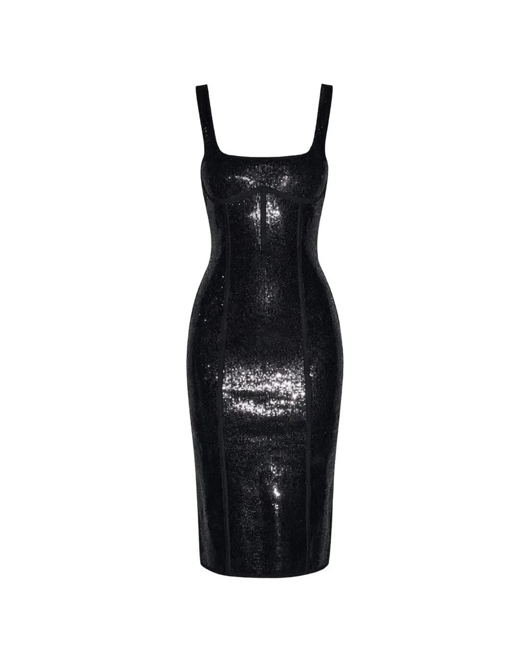 Fleur du Mal Black Sequin Knit Midi Dress