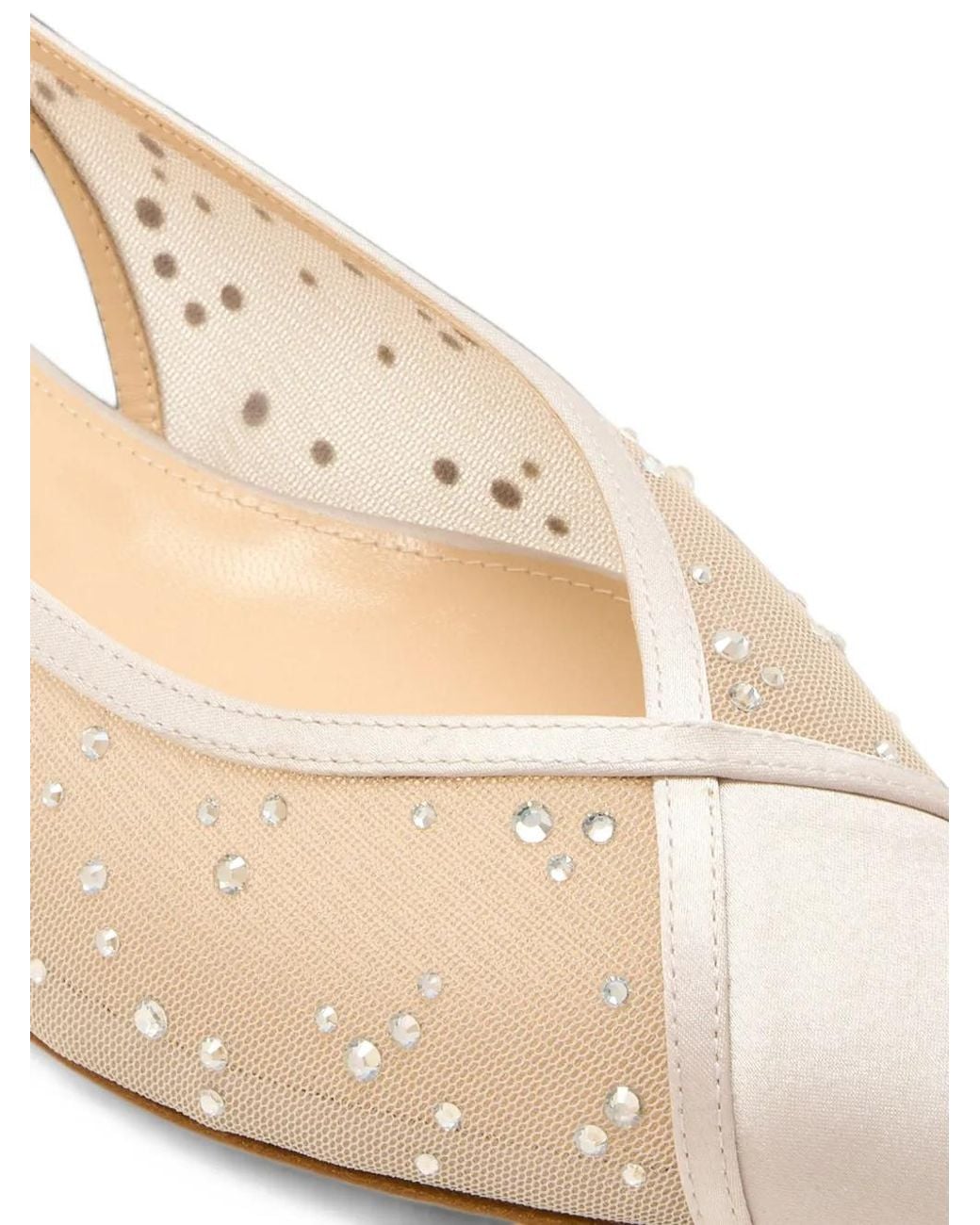 Andrea Wazen White Ines Crystal-Embellished Mesh Flat Pumps