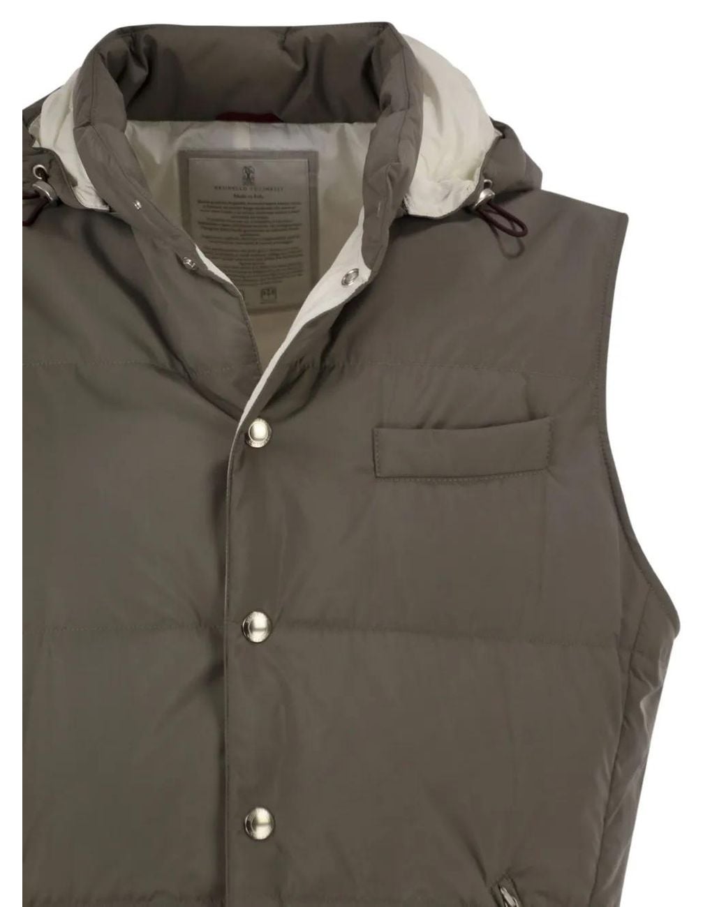 Brunello Cucinelli Gray Padded Hooded Gilet for men