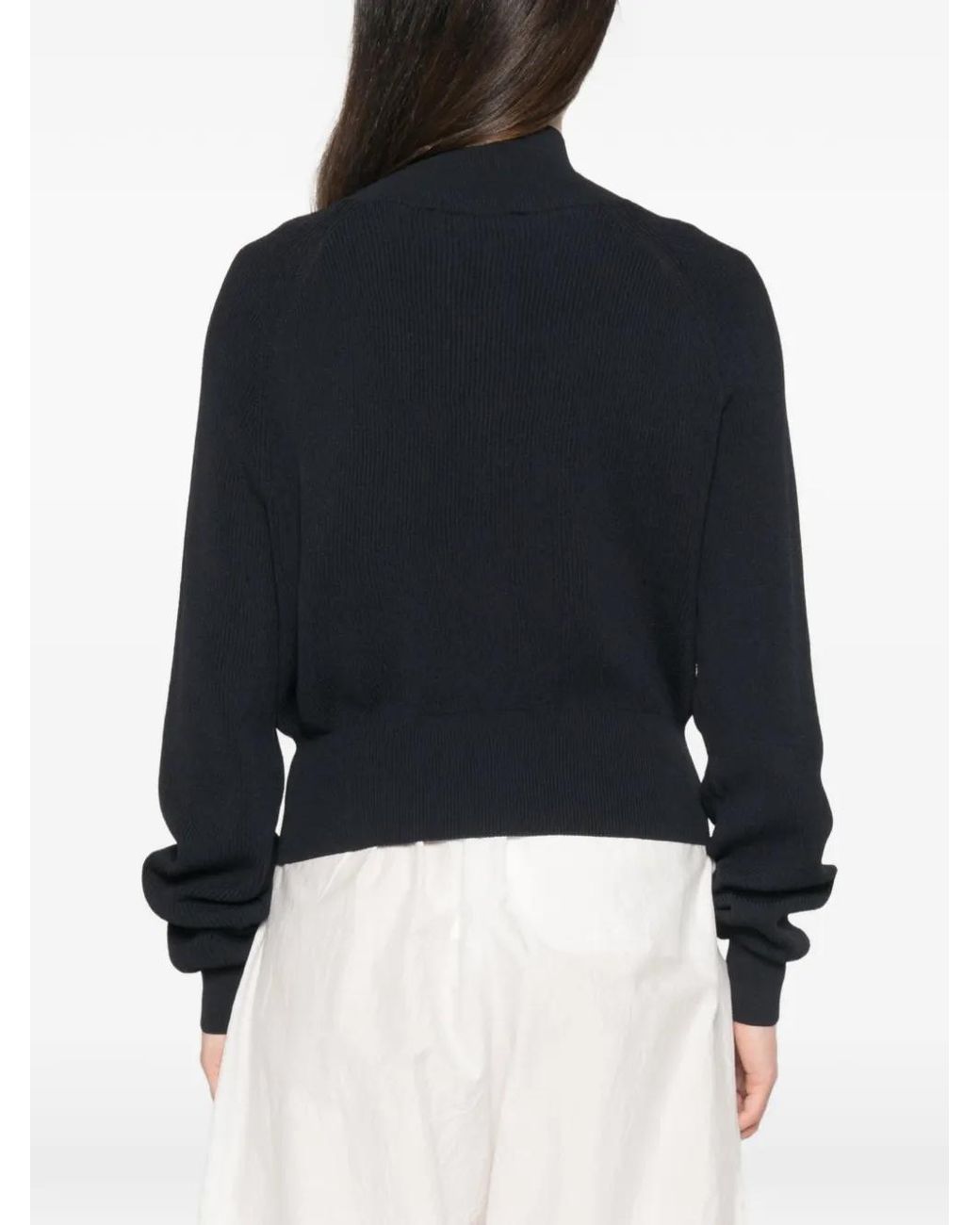 Liviana Conti Black Ribbed-Knit Flap-Pocket Cardigan