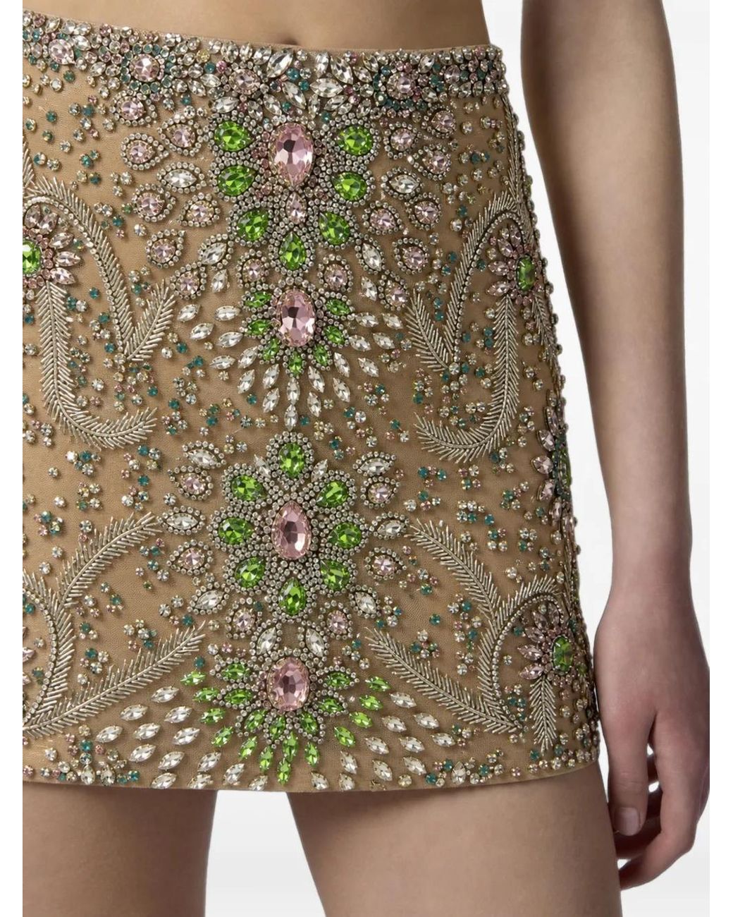 Philipp Plein Natural Crystal-Embellished Tulle Mini Skirt