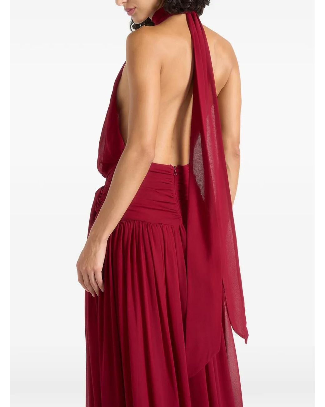Manière De Voir Red Matilda Halter Neck Draped Maxi Dress Wine
