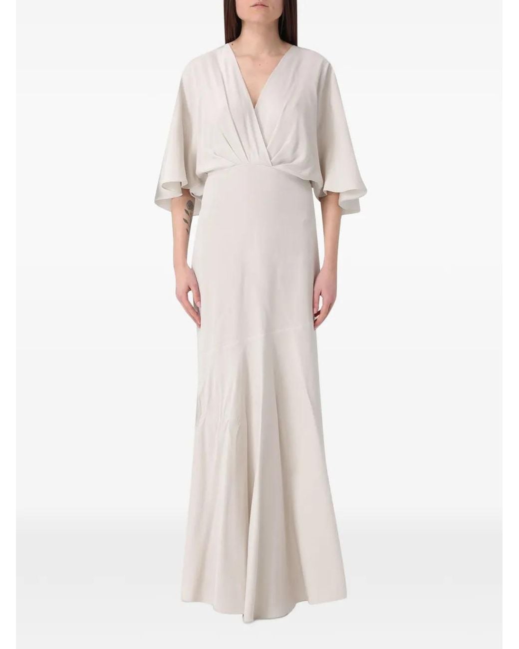 Agnona White V-Neck Flared Maxi Dress