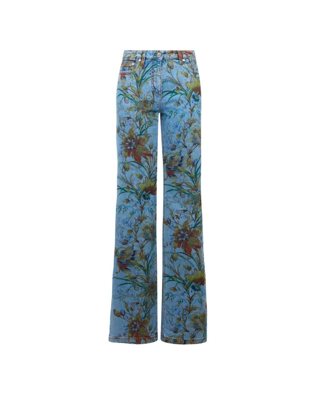 Etro Blue Jean Évasé À Fleurs