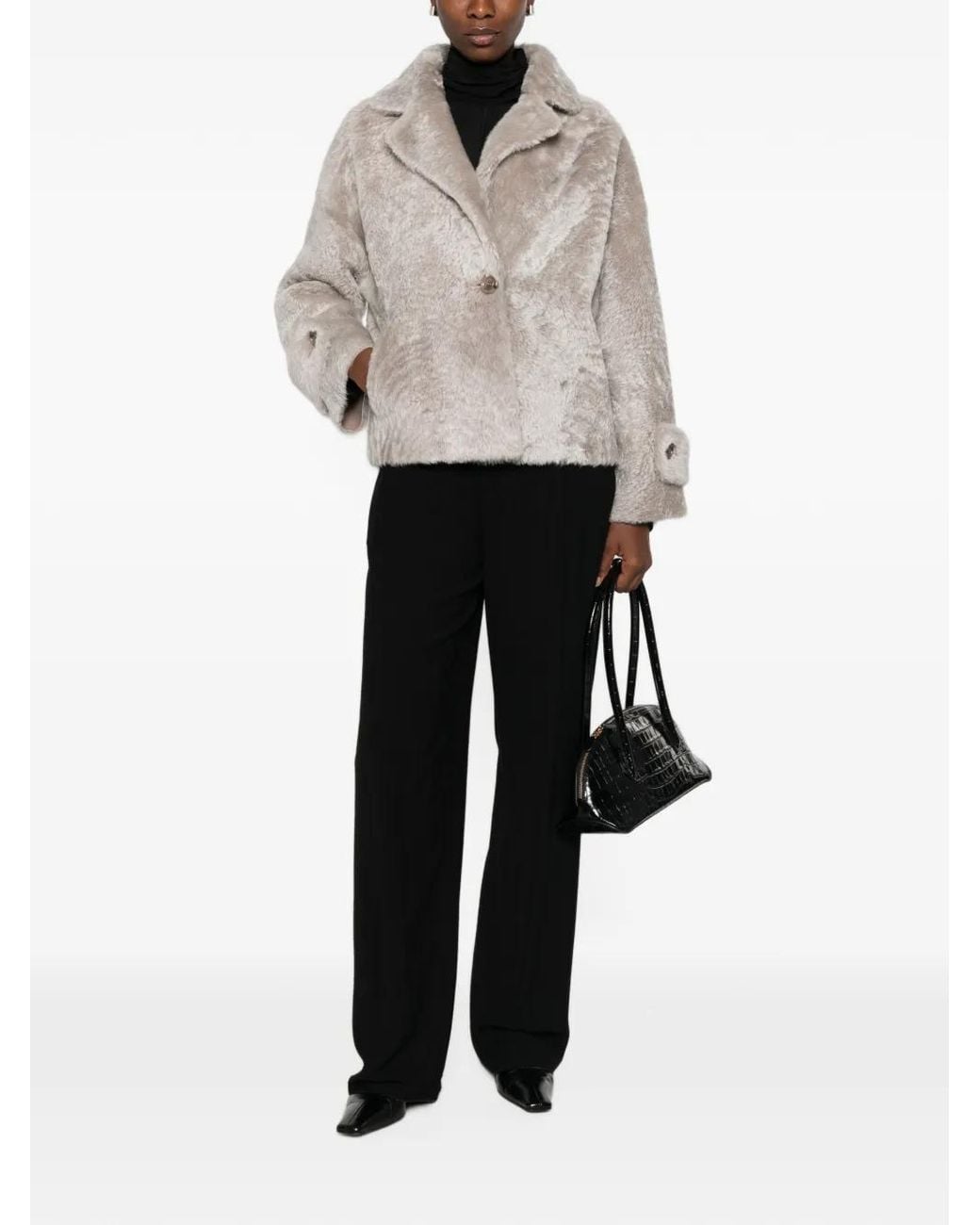 Manzoni 24 Gray Shearling Button-Up Coat