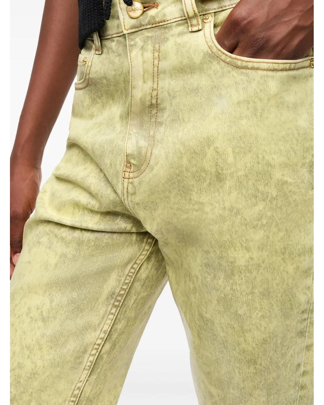 Ganni Yellow Foil Flared Jeans