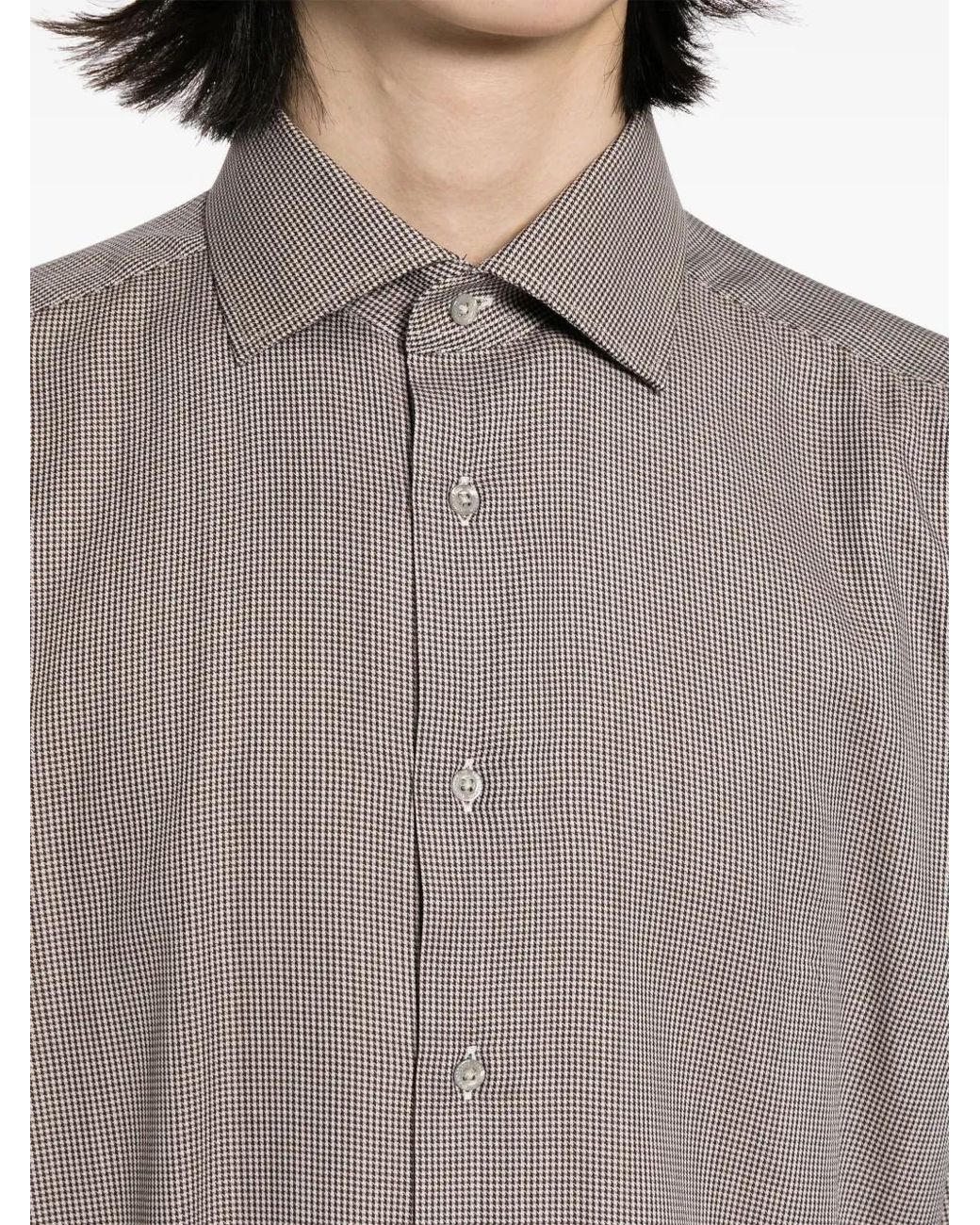 Corneliani Gray Houndstooth-Pattern Long-Sleeve Shirt for men