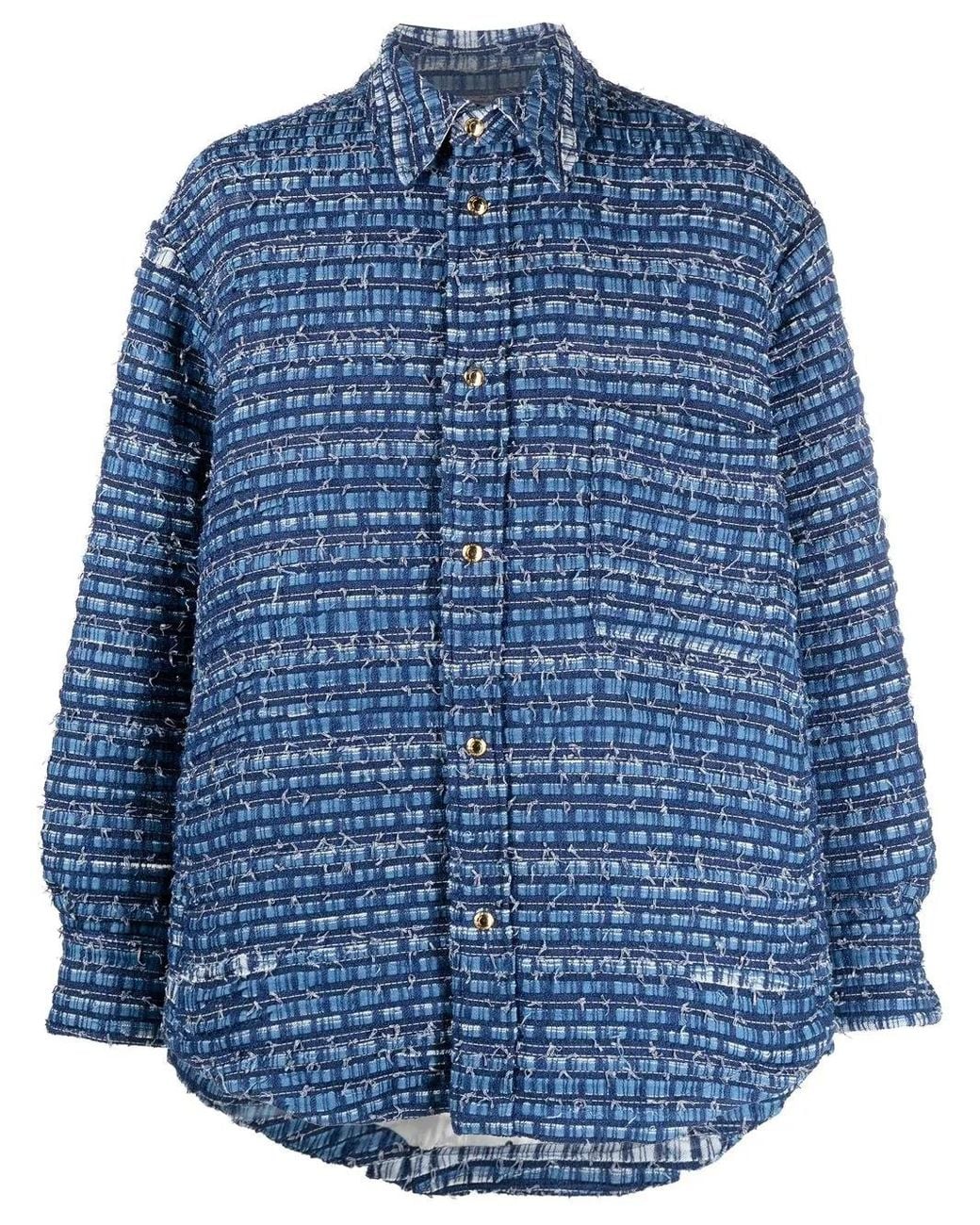 Thom Browne Blue Denim-Tweed Shirt Jacket for men