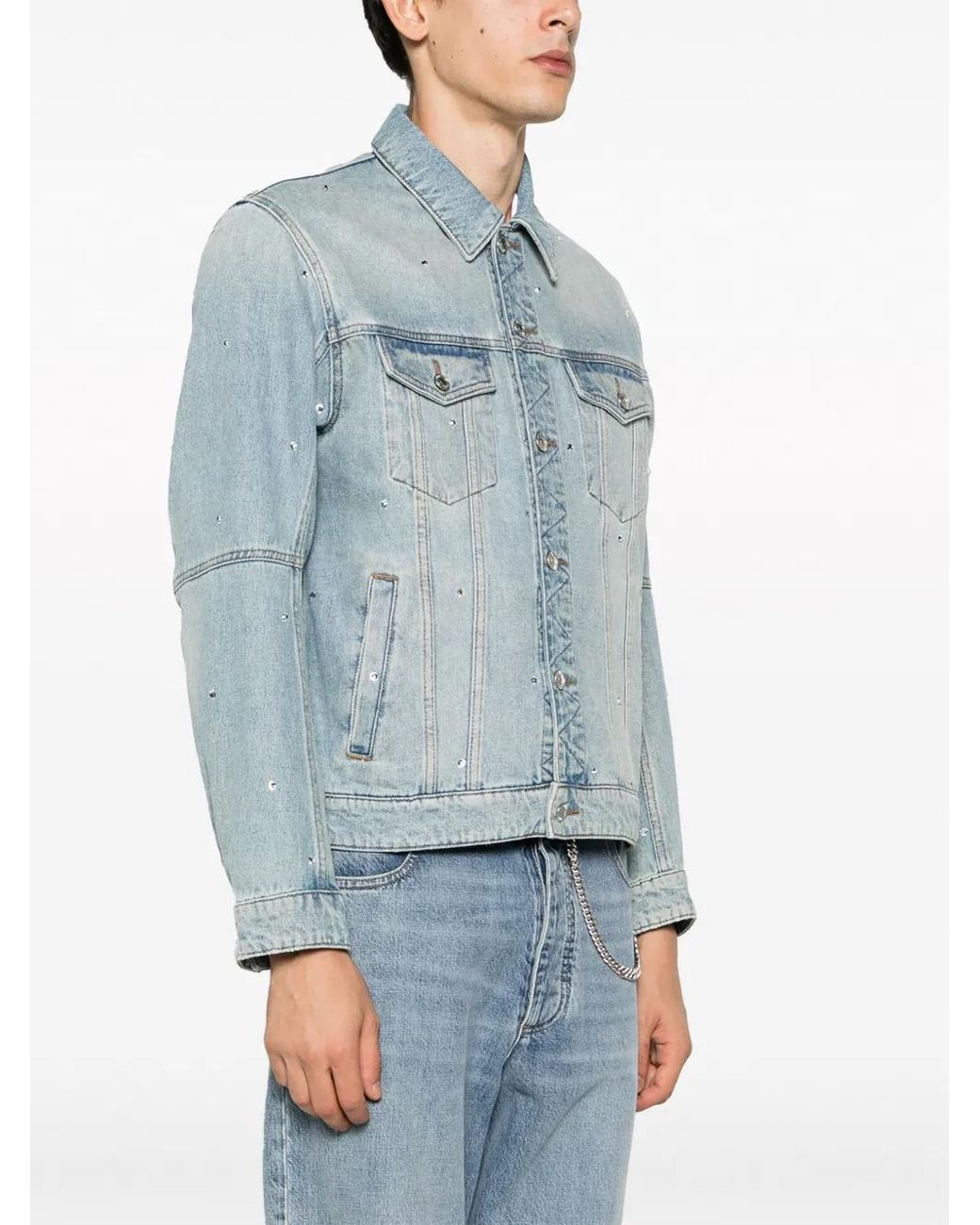 Zadig & Voltaire Blue Kasy Spread-Collar Crystal Denim Jacket