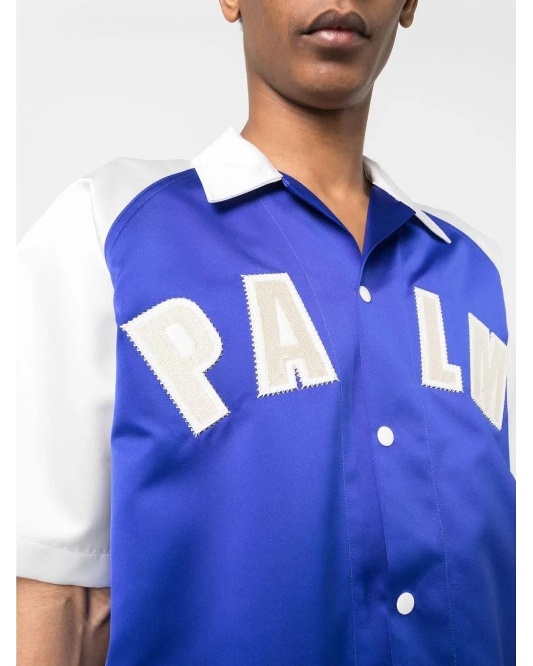 Palm Angels Blue Logo-appliqué Short-sleeved Shirt for men
