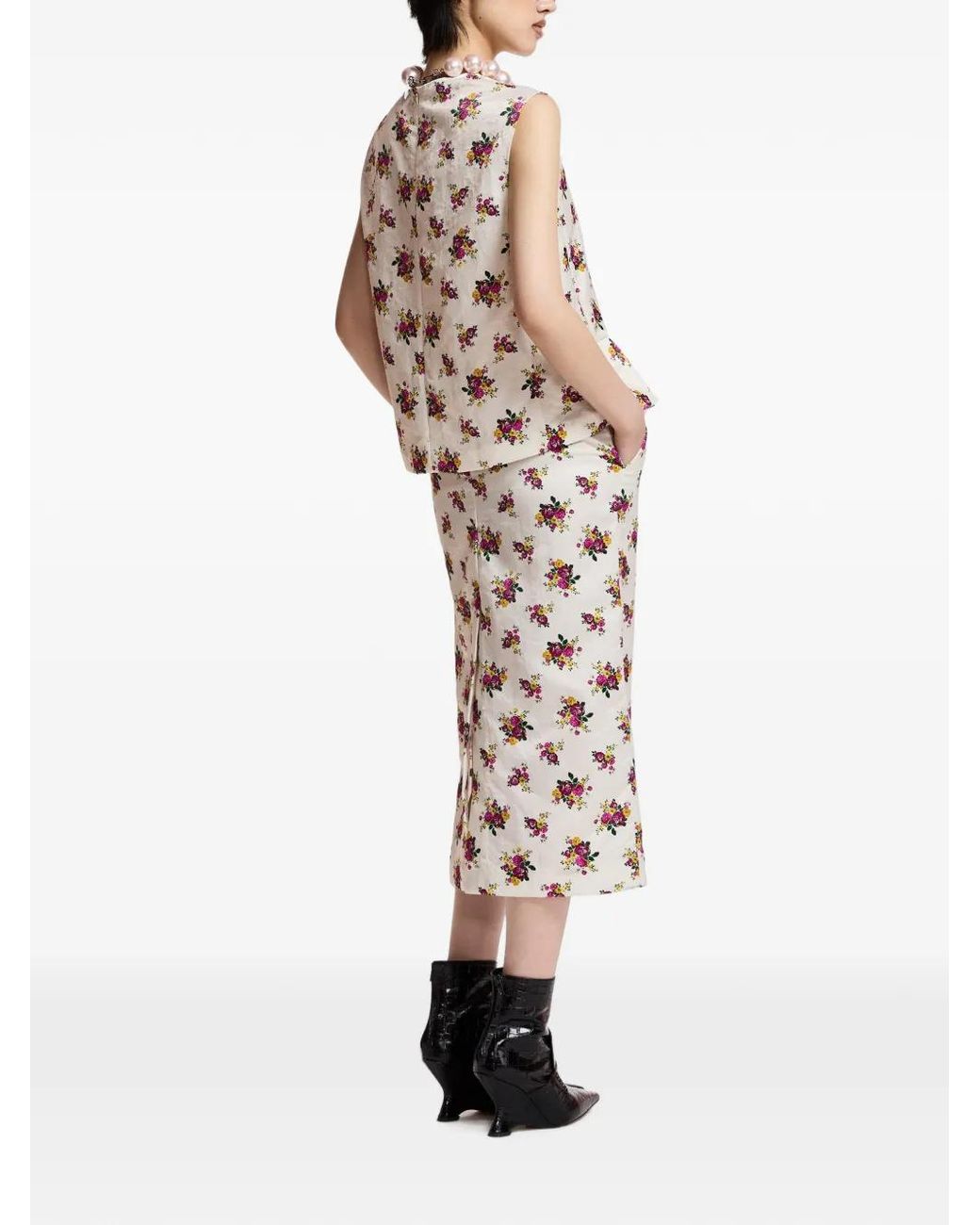 Essentiel Antwerp Pink Klara Floral-Print Ruffled Top