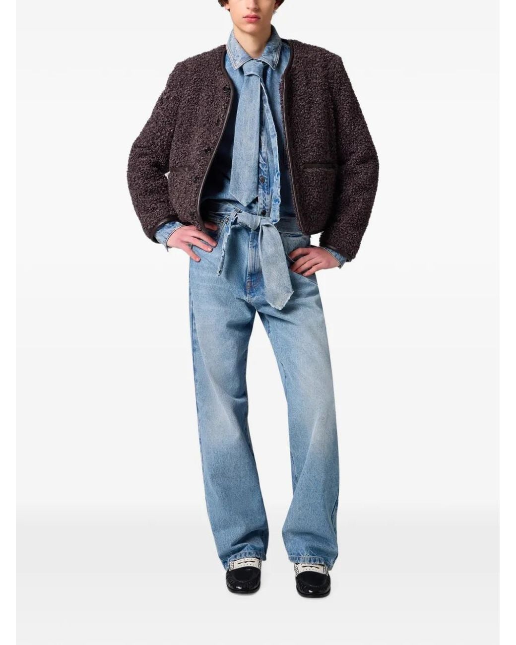 MSGM Blue Neck-Tie Denim Shirt for men