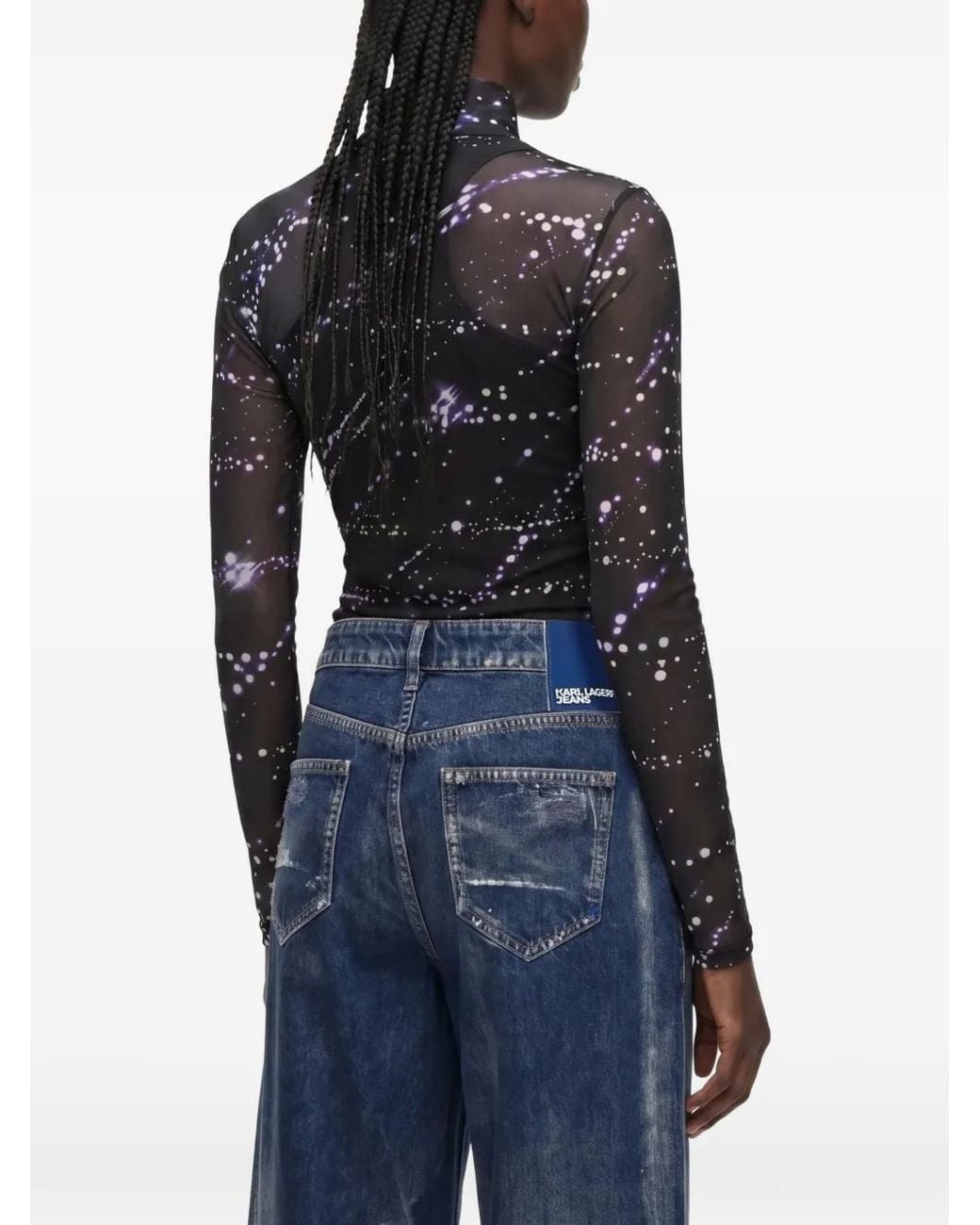 Karl Lagerfeld Black Mesh Constellation Print Top