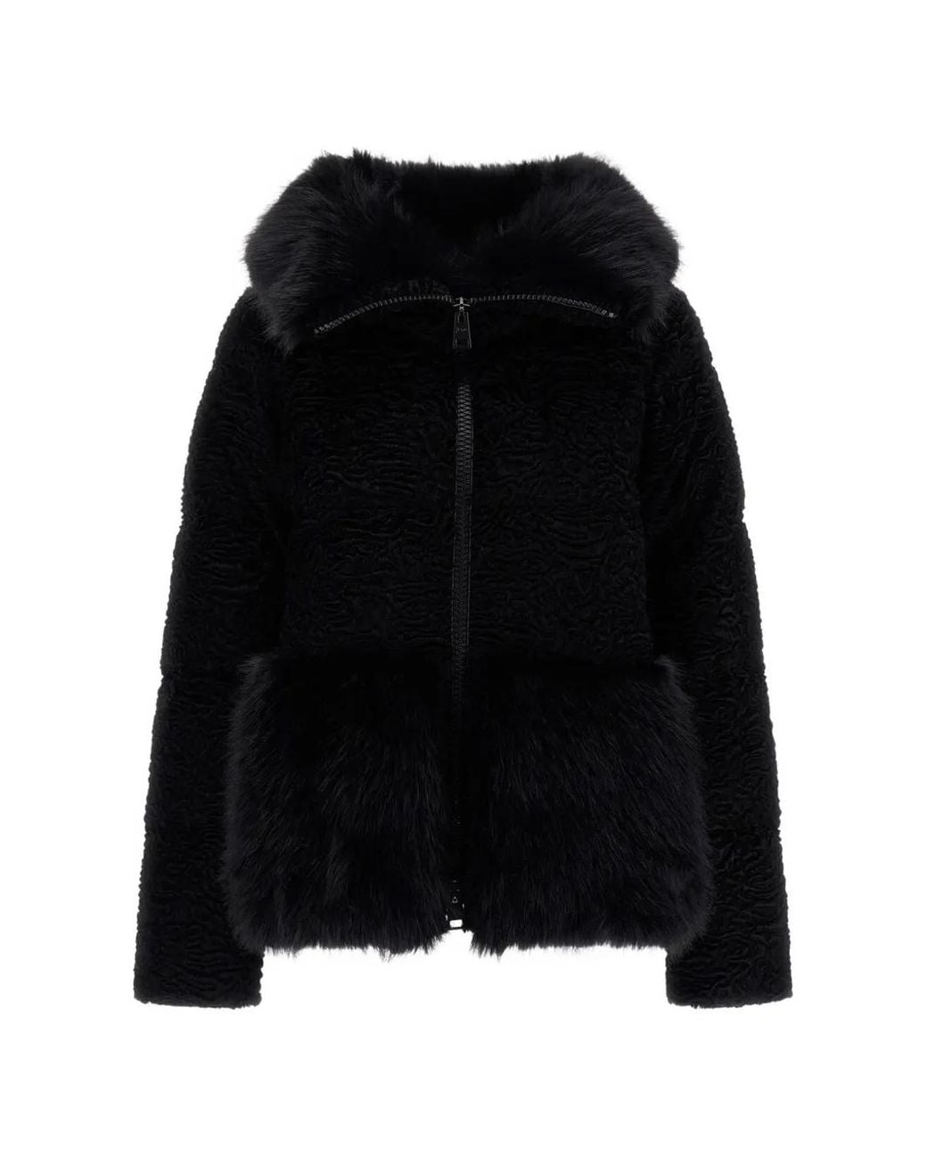 Herno Black Astrakhan-Effect Faux-Fur Jacket