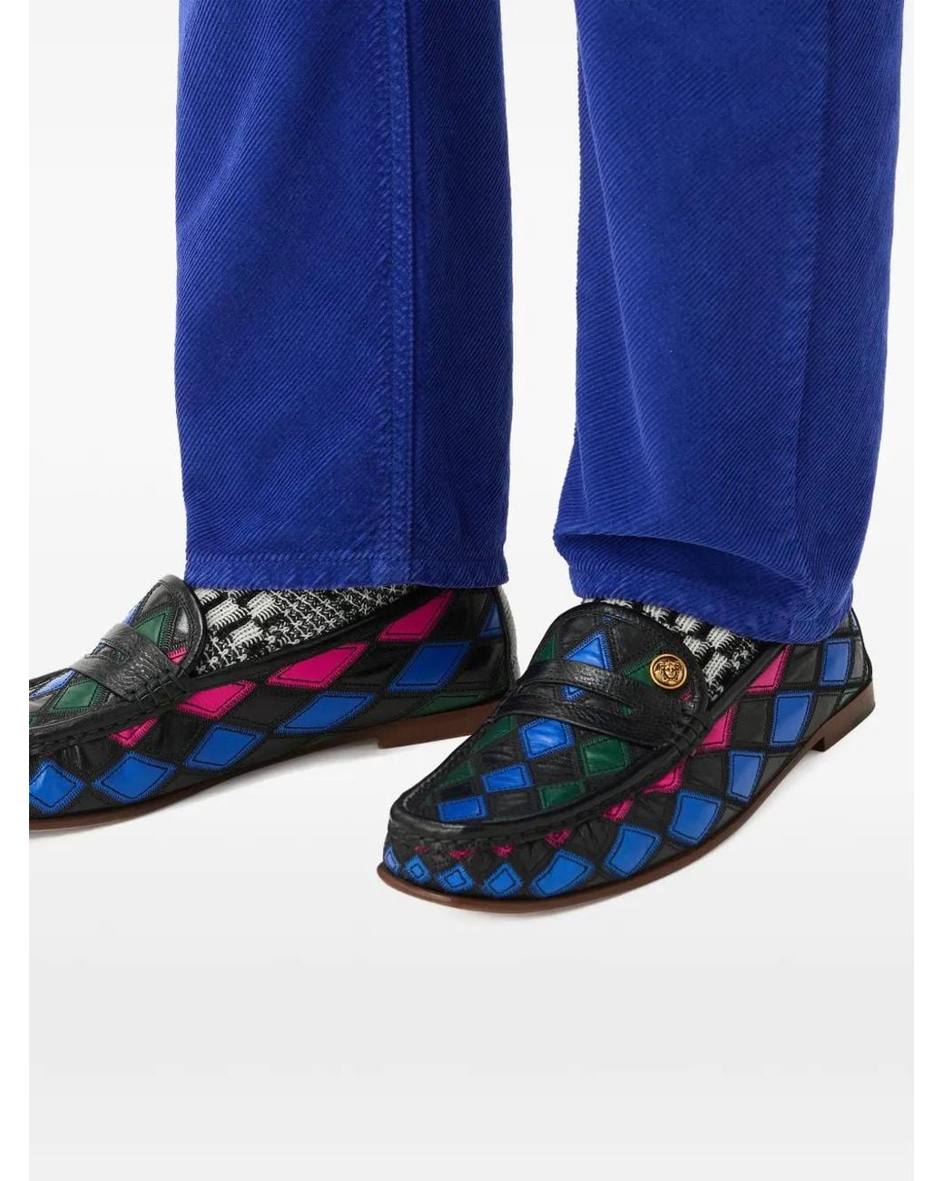 Versace Blue Guanto Leather Patchwork Loafers for men