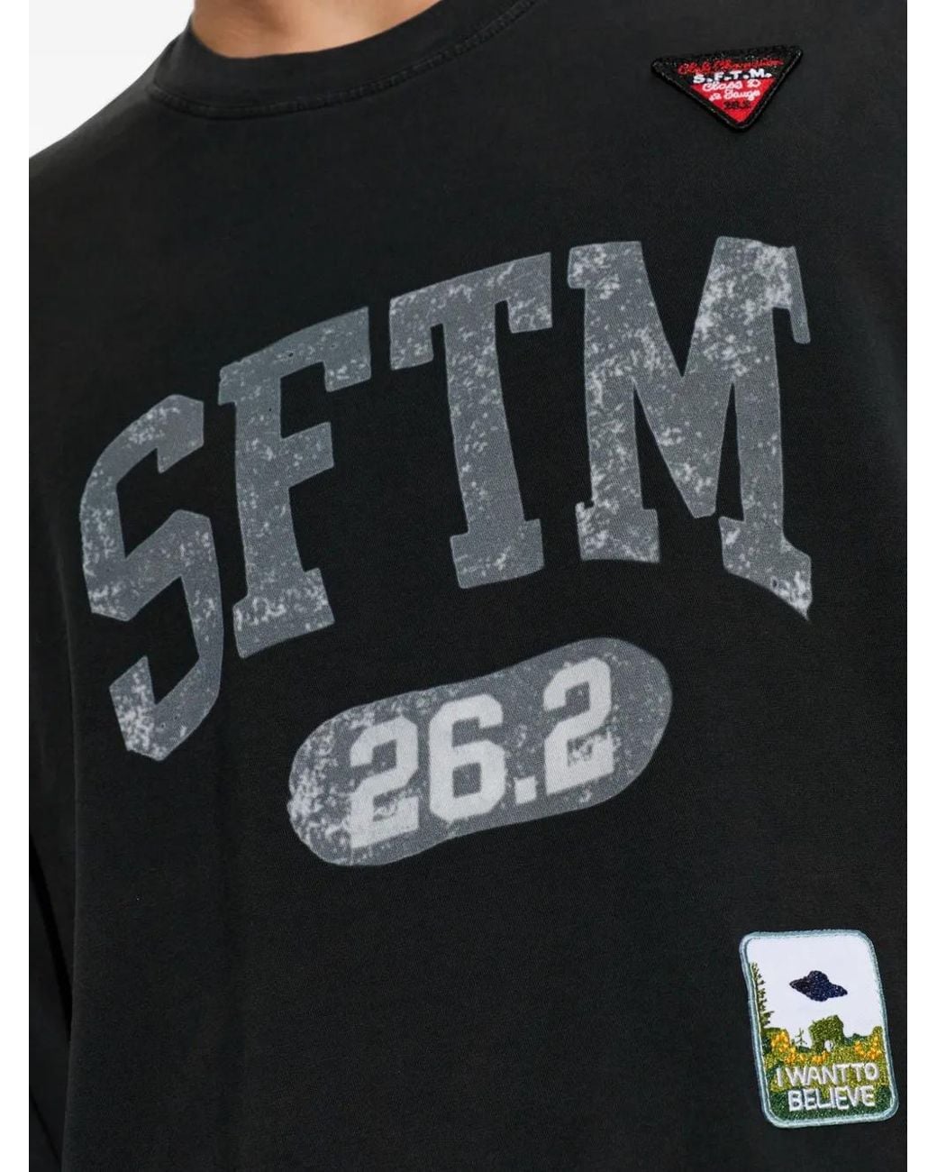 Song For The Mute Black Logo-Print Patch-Detail T-Shirt for men