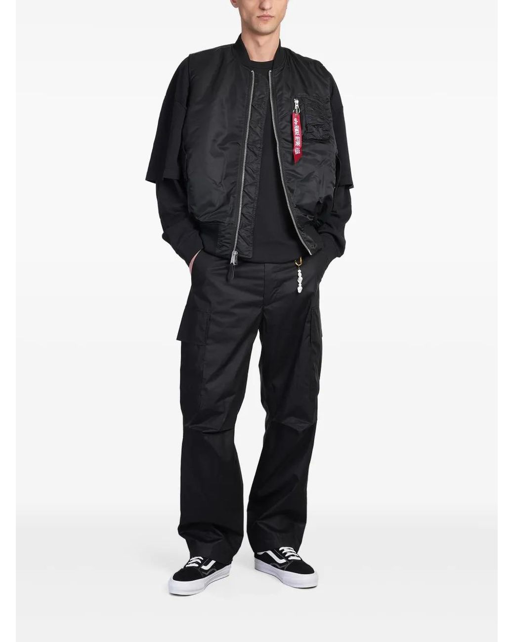 Alpha Industries Black Logo-Strap Bomber Jacket for men