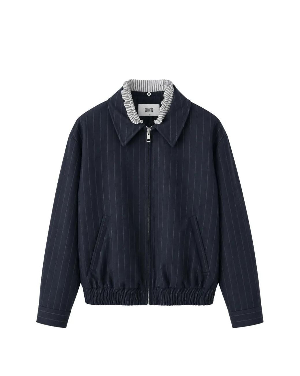 SOLOTRE Blue Pinstripe-Pattern Elasticated-Hem Jacket