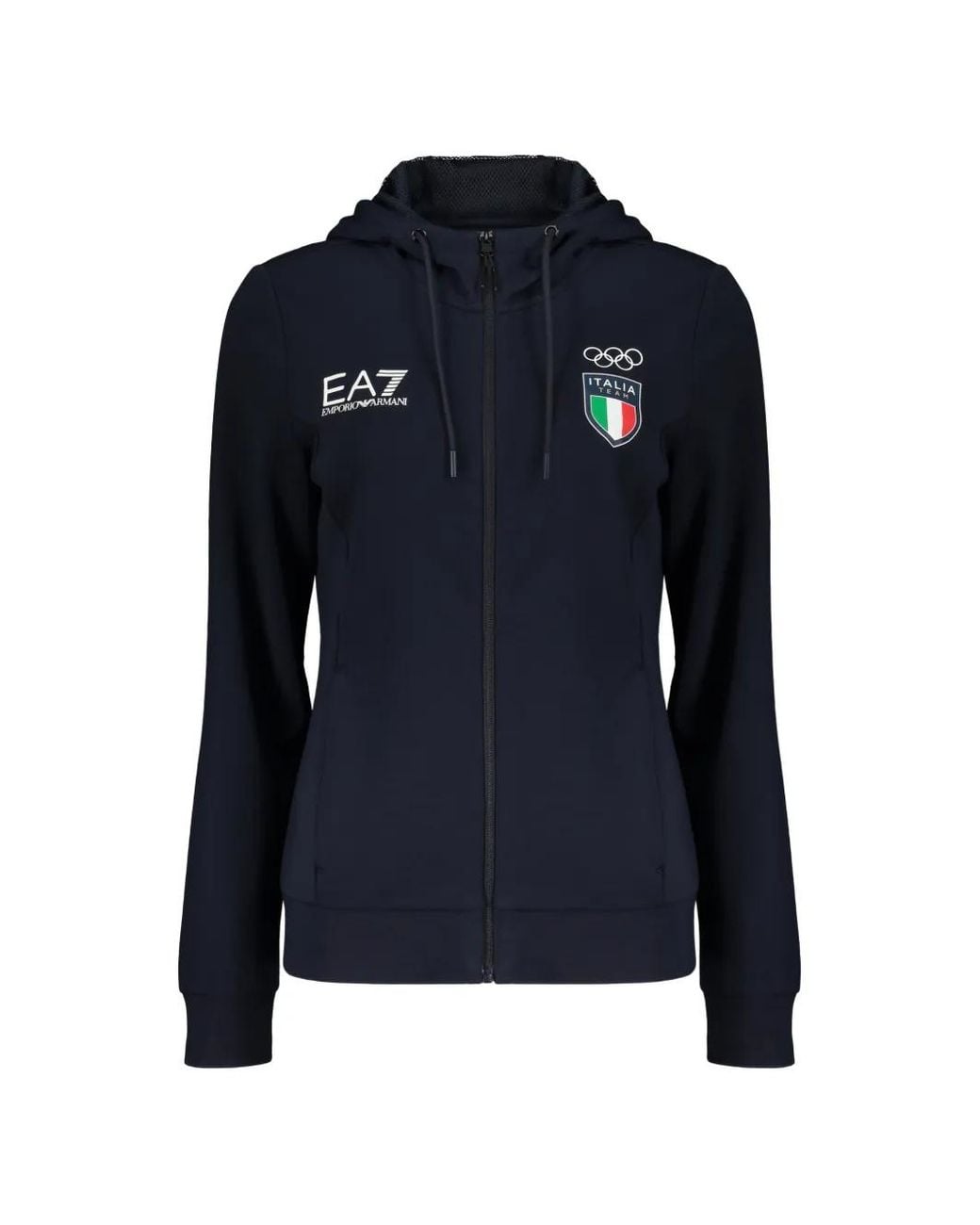 EA7 Blue Logo-Print Zip-Up Hoodie