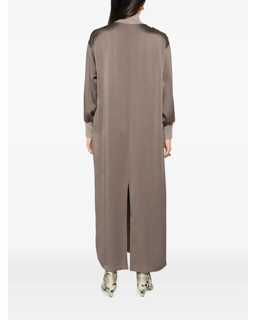 Fabiana Filippi Natural Satin-Finish Mock-Neck Maxi Dress