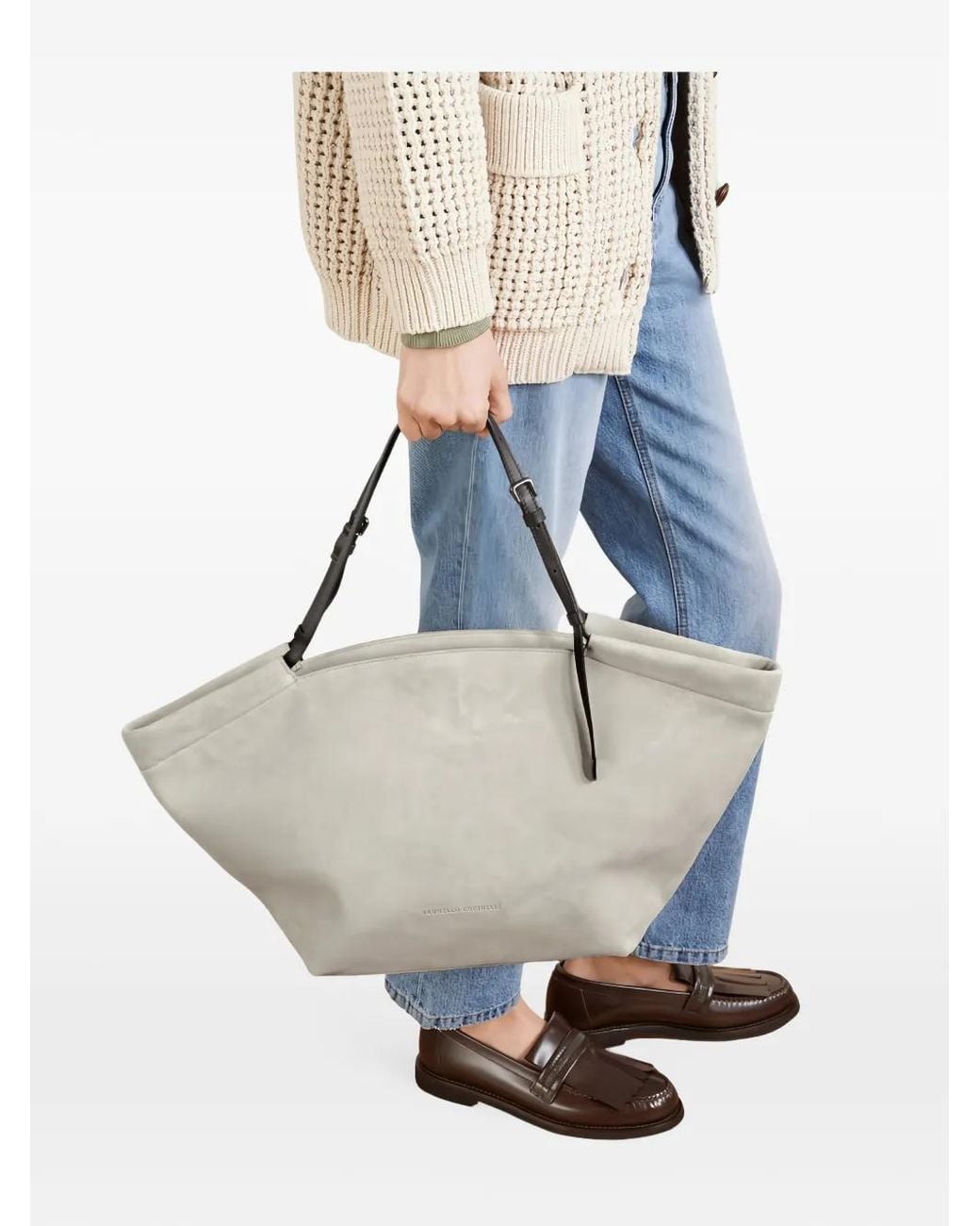 Brunello Cucinelli Blue Suede Tote Bag