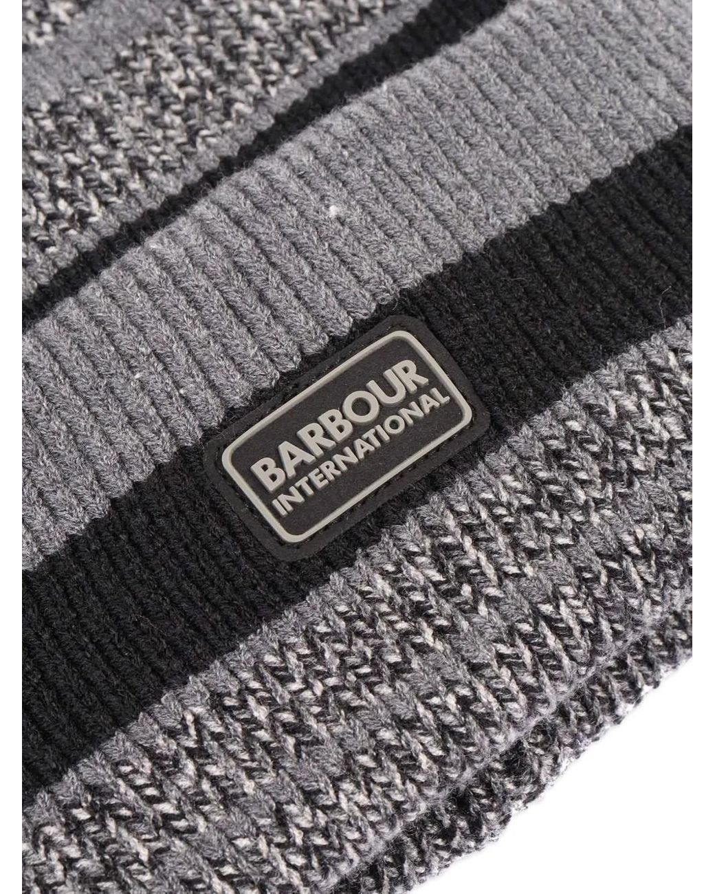 Barbour Gray Boston Striped Beanie Scarf Set for men