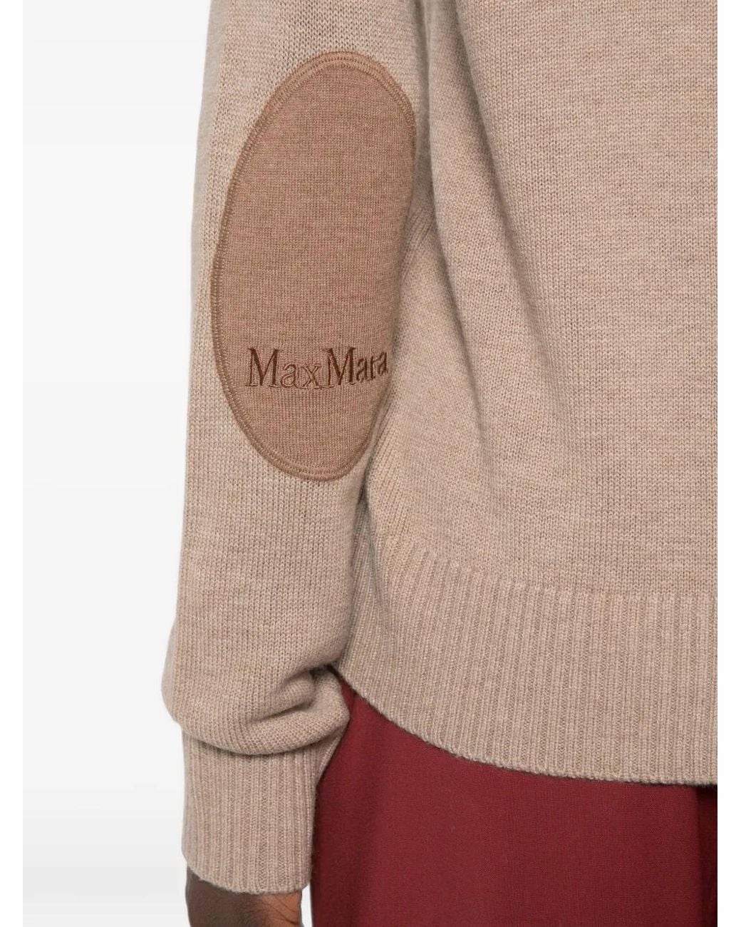 Max Mara Natural Cardigan À Logo Brodé Et Coudières