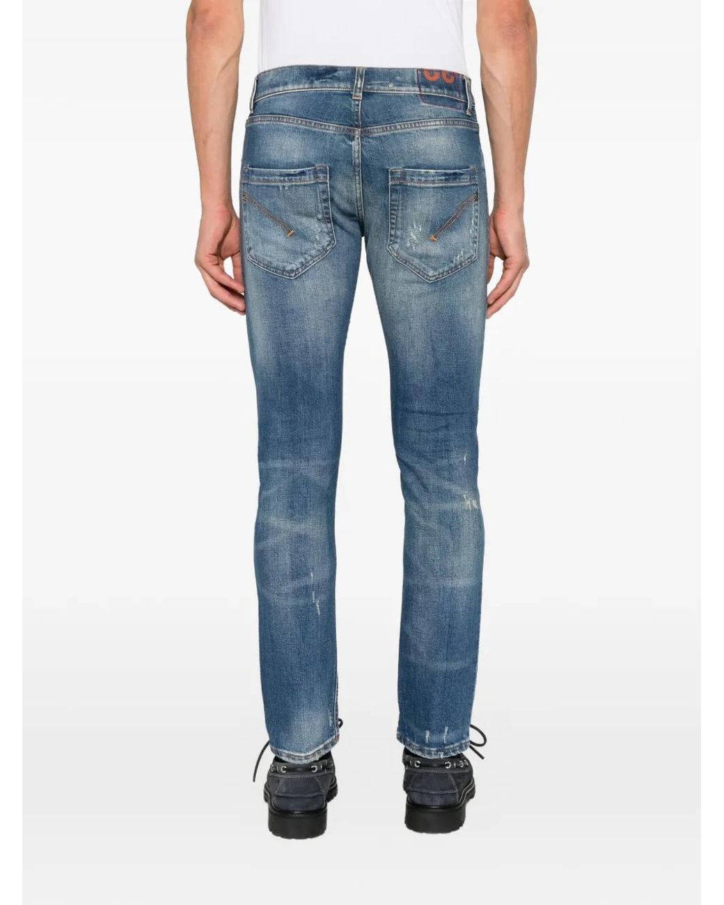 Dondup Blue Distressed Whiskered Jeans for men
